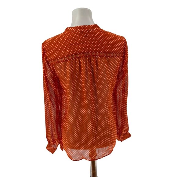 Joie Womens Orange Polka Dot Silk Blouse S Long Sleeve Lightweight Top - Picture 2 of 6
